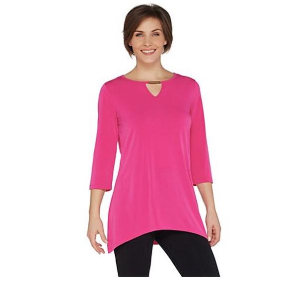 Belle by Kim Gravel Womens Hi-Low Tunic 2X Black Keyhole Trim Classic Statement - Picture 13 of 14